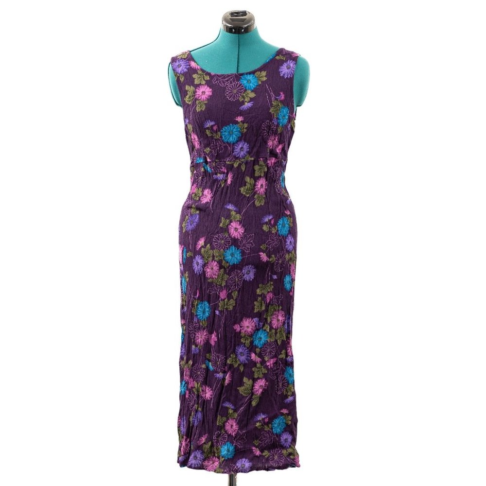 Vintage 90s Purple Floral Sleeveless Tie Back Summer Dress